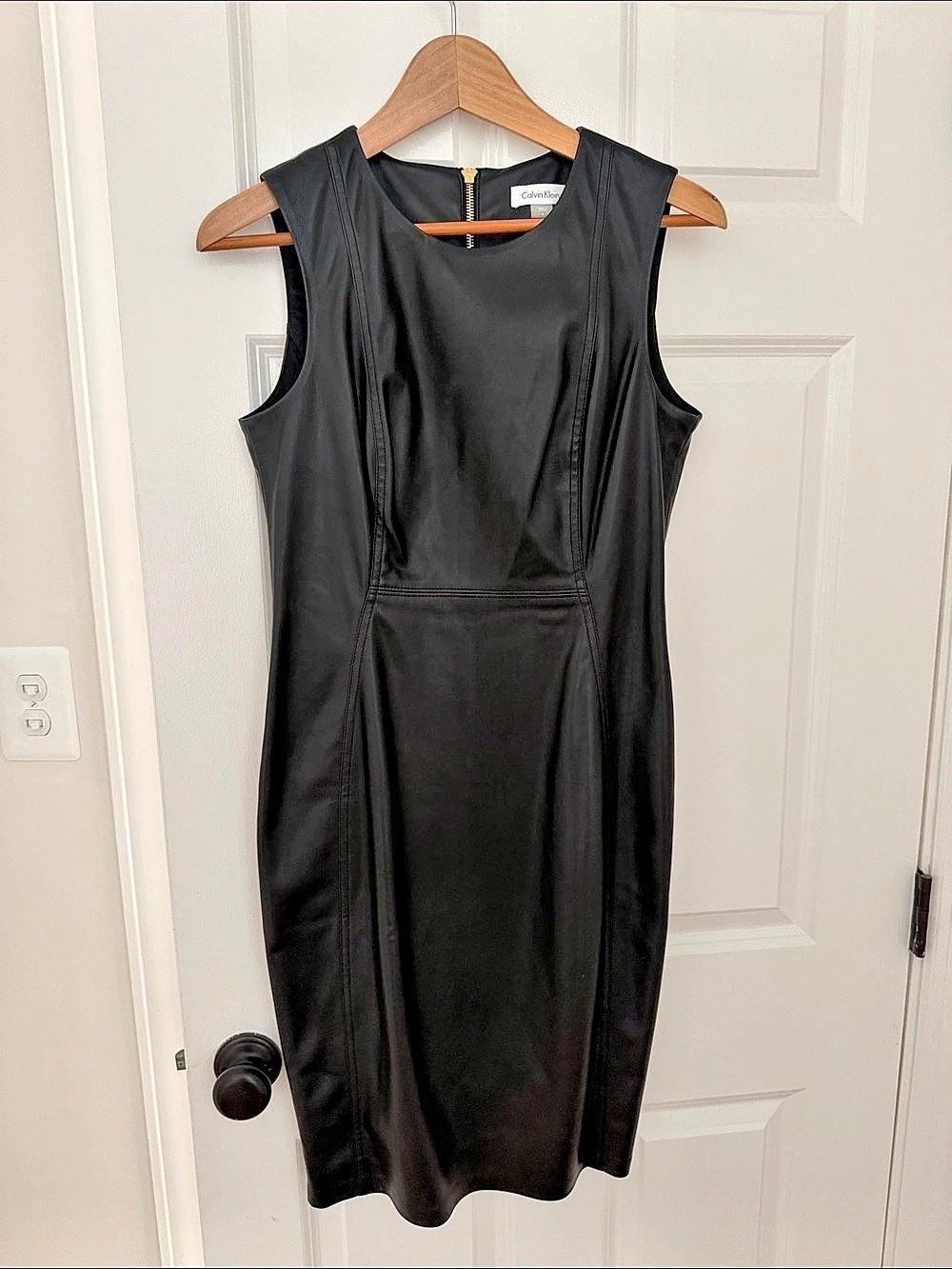 Calvin Klein Faux Leather Sleeveless Sheath Dress Black Size 6